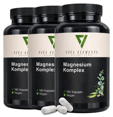 Obrázok produktu pre Vita Elements Horčíkový Komplex Sada 3 ks 180 Kapsúl Bisglycinát Citrát Malát Výživový Doplnok