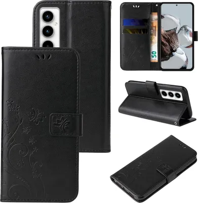 Produktbild von Handyhülle für Samsung Galaxy A35 5G Floral Blumen Schmetterling Flip Cover Hülle Case Klapphülle Handytasche Farbe: Schwarz