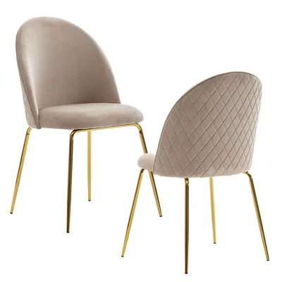 Obrázek produktu pro FineBuy Design – jídelní židle, béžový samet, sada 2 ks s prošíváním, moderní kuchyňská židle, jídelní židle se zlatými nohami, pohodlné čalouněné kuchyňské židle