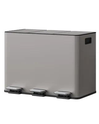 Image de Poubelle de Tri 3 x 15 L Acier Inoxydable avec Pédale et Fermeture Douce