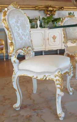 Produktbild von Design Wohnzimmer Stuhl Ess Zimmer Stühle Textil Stoff Polster Lehnstuhl Barock