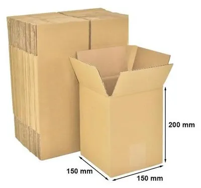 A stack of folded cardboard boxes and one open box.