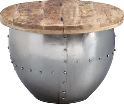Produktbild von WOHNLING Couchtisch Mango Massivholz / Metall 60x43x60 cm Industrial Style Rund Wohnzimmertisch mit Stauraum Moderner Loungetisch Sofatisch Silber