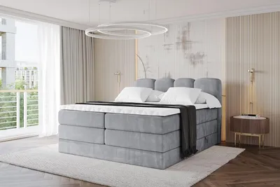 Produktbild von ALTDECOR Boxspringbett - NINA KING - 180x200 Grau Monolith- Komplett-Set mit H3 und H4 Matratzen und Topper, Polsterbett mit Bettkästen, Lattenrost, Bett mit Stauraum, Doppelbett, Boxbett