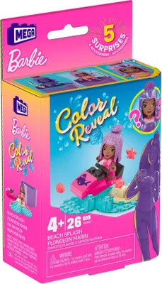 Produktbild von Barbie Color Reveal Beach Splash - MATTEL - Bauspielzeug - Baukasten mit 5 Überraschungen & Zubehör - Mega Bloks - Mega Construx Barbie - Color Reveal Baukasten