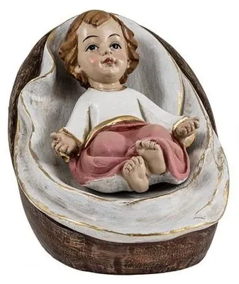 Jesuskind-Figur in Krippe, Kunstharz, handbemalt, 8x7x10 cm
