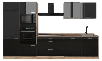 Immagine prodotto di Cucina componibile Vicco R-Line Nero lucido/Rovere dorato 340 cm senza piano di lavoro, Model 66580