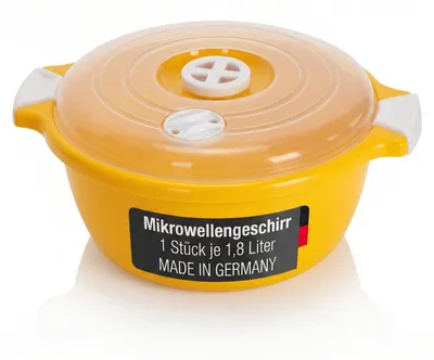 Produktbild von Mikrowellenschüssel mit Deckel und Dampfventil Volumen 1,8 Liter Mikrowellenbehälter Gelb rund Mikrowellen Kühlschrank Picknick Schüssel