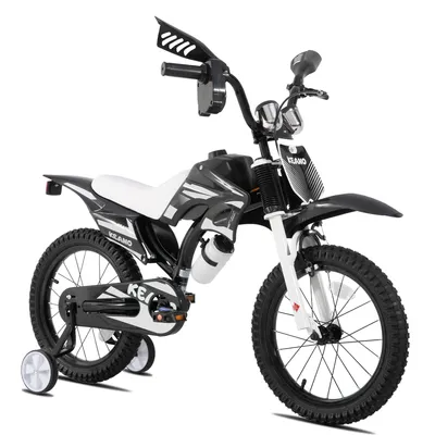 Produktbild von JOYSTAR 16 Zoll Kinderfahrrad im Motorradstil für 3-8 Jahren Jungen und Mädchen mit Stützrädern, Getränkehalter und Schutzblechen, Schwarz