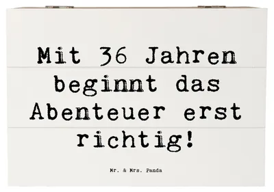Produktbild von Mr. & Mrs. Panda Kiste Spruch 36. Geburtstag Abenteuer 22 x 15 cm - Weiß - Geschenk, zauberhaft, Glückwunsch, Geburtstagsgeschenk, schmuckkiste, Erinnerungskiste, Box