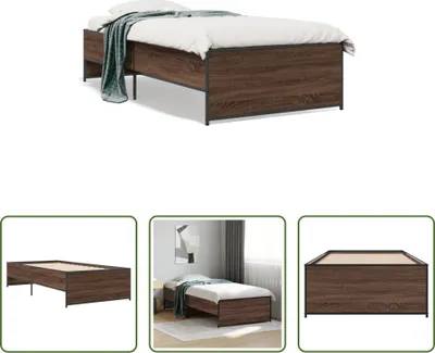 Obrázek produktu pro The Living Store Hnědý dubový rám postele 90x200 cm Materiál na bázi dřeva Kov