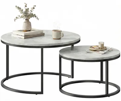 Produktbild von HOMCOM Couchtisch rund 2er Set Stapelbarer Wohnzimmertisch mit Marmoroptik Grau