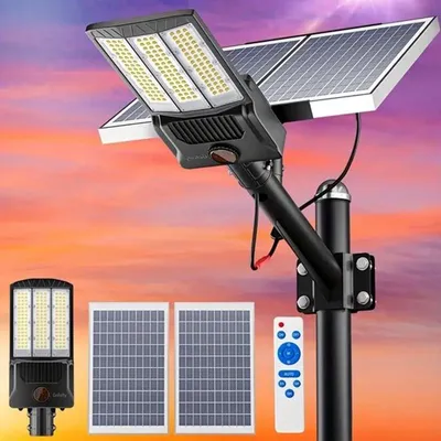 Produktbild von Solarbetriebene Außenleuchte mit Bewegungsmelder – 25000 mAh Akku und 2 Solarpanels – wasserdicht