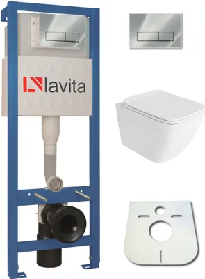 Produktbild von Domino Lavita Vorwandelement inkl. Drückerplatte + Wand WC LINO ohne Spülrand + WC-Sitz mit Soft-Close-Absenkautomatik (Drückerplatte RC)