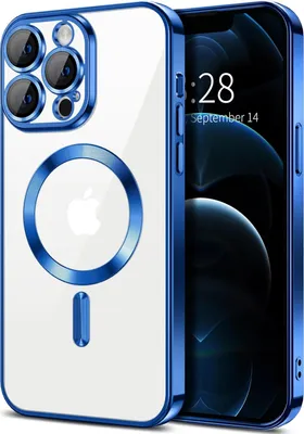 Obrázek produktu pro Magnetické čiré pouzdro pro iPhone 12 Pro, kompatibilní s MagSafe, galvanicky pokovené ochranné pouzdro s ochranou fotoaparátu Modrý