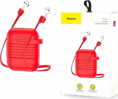 Zdjęcie produktu dla Etui / Pokrowiec + Opaska do Słuchawek Apple AirPods - CZERWONE - Baseus