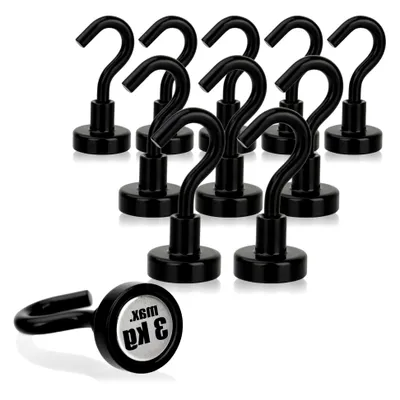 Produktbild von ® 10x Neodym Magnethaken 3 kg - starker Werkstatt-Magnet mit Haken 38 x 15 mm - für Küche, Badezimmer, Garage oder Büro - Kleiderhaken mit Neodym-Magnet