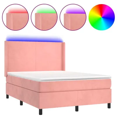 Produktbild von vidaXL Boxspringbett mit Matratze & LED Rosa 140x200 cm Samt