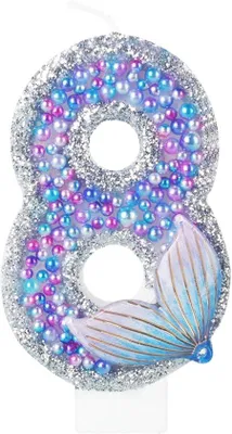 Productafbeelding van Famanu verjaardagskaars, cijfer 8 - Blauw-roze glitterdesign voor een magische taatsdecoratie
