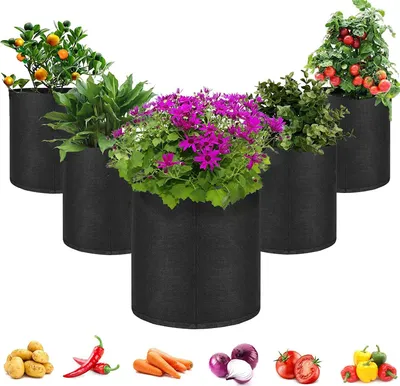Produktbild von 5 Stück Pflanztasche Kartoffel Tomaten Pflanzsack Dauerhaft Pflanzbeutel Gemüse Blumen Obst Pflanzkasten, Ø18xH15cm