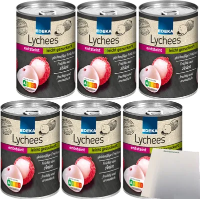 Produktbild von Edeka Lychees leicht gezuckert fruchtig und aromatisch 6er Pack (6x425g Dose) + usy Block