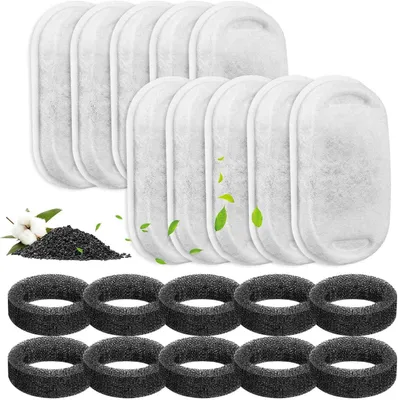 Produktbild von Katzenbrunnenfilter – 20-teilig – Edelstahl – Inkl. 10 Katzenbrunnenfilter und 10 Schwammfilter – Filterkartuschen für Katzenbrunnen