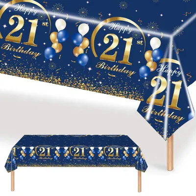 Produktbild von Geburtstagstischdecke 21. Geburtstag rechteckig wasserdicht marineblau 137 x 274 cm