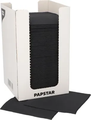Produktbild von Servietten, 2-lagig "PUNTO" 1/4-Falz 20 cm x 20 cm schwarz mikrogeprägt, in Spenderbox