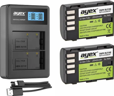 Produktbild von ayex Power Set mit 2x DMW-BLF19E Akku für Panasonic + 1x USB Dual Ladegerät