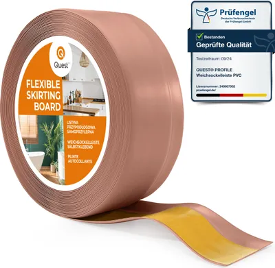 Zdjęcie produktu dla QUEST Listwa przypodłogowa PCV 50x20mm, 5m, samoprzylepna elastyczna, miękka listwa podłogowa, cokołowa, jasnobrązowy