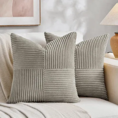 Produktbild von 2er-Set Kissenbezüge, grau, 80 x 80 cm, weich, moderner Dekokissenbezug, Sofakissen, Boho-Dekoration für Sofa, Schlafzimmer, Wohnzimmer, Bett