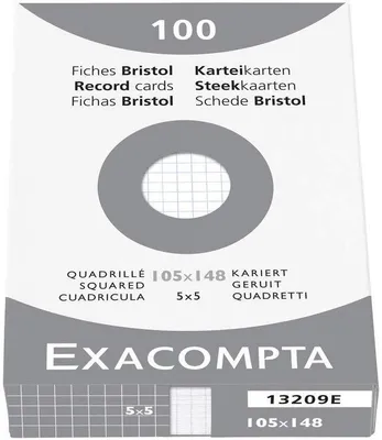 Image de Fiches Exacompta DIN A6, quadrillées, blanches, 100 pièces