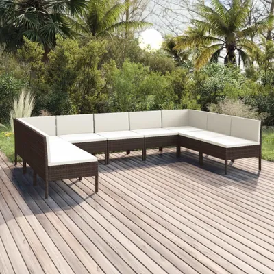 Produktbild von "2024 Moderne" 9-tlg. Garten-Lounge-Set mit Auflagen Poly Rattan Braun - Gartenset Sitzgruppeen Neu6135805