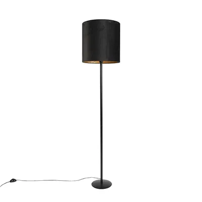Produktbild von Schwarze Stehlampe mit Veloursschirm Schwarz mit Gold 40 cm Simplo