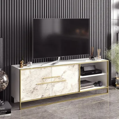 Produktbild von Skye Decor, Polka - White, TV-Schränke, Gold, 160 x 56,6 x 38,5 cm