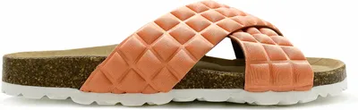 Produktbild von Damen Sandalen aus Textil in Pfirsich-Beige mit Cross-Design und heller Profil-Laufsohle