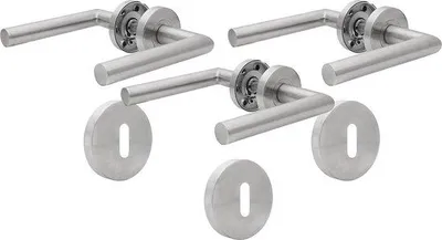 Produktbild von Famanu Türdrücker-Set 3 Stück PZ-Türdrücker gebürstet - für Badezimmer- und Toilettentüren, L-förmig silberfarben