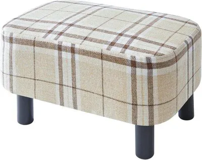Image de Tabouret rectangulaire avec des pieds en bois et un tissu rayé