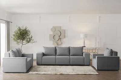 Produktbild von Sofaset Designersofa ESTELLE 3-2-1 mit Schlaffunktion Stoff Opera Velvet Grau