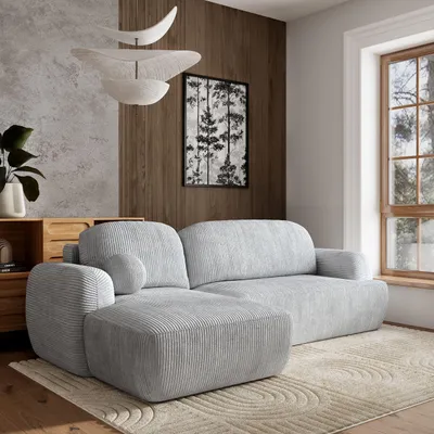 Produktbild von Masseno Ecksofa MODENZA P L-S mit Schlaffunktion L-Form, Sofa mit Bettkasten, Wohnzimmersofa, Couch, Soffa, Bettsofa, Couchgarnitur- Hellgrau, POSO 55