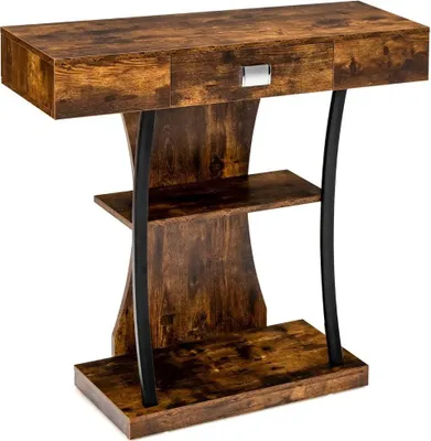 Obrázok produktu pre Konzolový stolík v tvare T do malých priestorov 91 x 30 x 88 cm Rustikálna hnedá