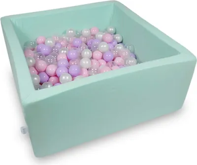 Produktbild von Bällebad 90x90x40cm Minze – Mit 400 Bällen / Babyrosa, Perlmutt, Transparent, Heidekraut