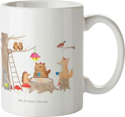 Produktbild von Mr. & Mrs. Panda Pott Waldtiere Picknick - Weiß - Geschenk, Tiere, Plastikbecher, Mehrwegbecher, Kinderbecher, Eichhörnchen, Trinklernbecher, Fuchs, Wald, Maus, Igel