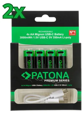 Produktbild von 8x PATONA Premium USB-C 4x AA Akkus Lithium 1.5V 3000mWh (2x 4er Blister)