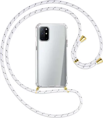 Produktbild von Handykette Backcover-Schutzhülle mit Band (Metall goldfarben) für OnePlus 8T - weiß/grau