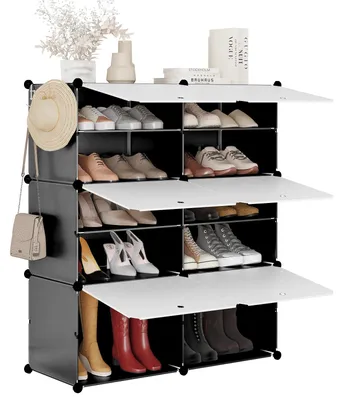 Produktbild von Schuhschrank - Modulares Schuhregal - 6 Fächer - Türen - Kunststoff - Schwarz-Weiß