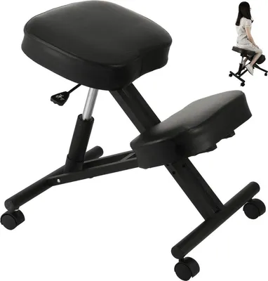 Immagine prodotto di Happyment Sgabello ergonomico deluxe - Sedia da lavoro - Sedia inginocchiata - Sedia ergonomica per ufficio - Seduta in Finto cuoio - Fino a 120 kg