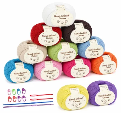 Häkelgarn-Set 12 x 50 g, 100% Baumwolle, bunt, weich