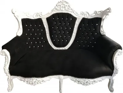 Produktbild von Casa Padrino Barock 2-er Sofa Master Schwarz / Weiss mit Glitzersteinen, Breite 168 cm, Höhe 128 cm, Tiefe 70 cm