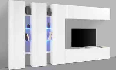 Produktbild von Wohnwand >Benevent< (7-teilig) in Weiß Hochglanz - 340x180x30 (BxHxT)
